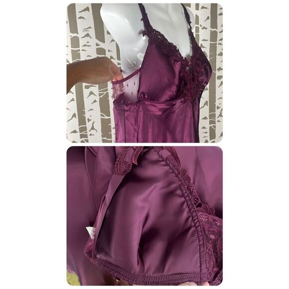 Flora Nikrooz Bordeaux Satin Maxi Slip Dress L $66 NEW - Picture 8 of 8